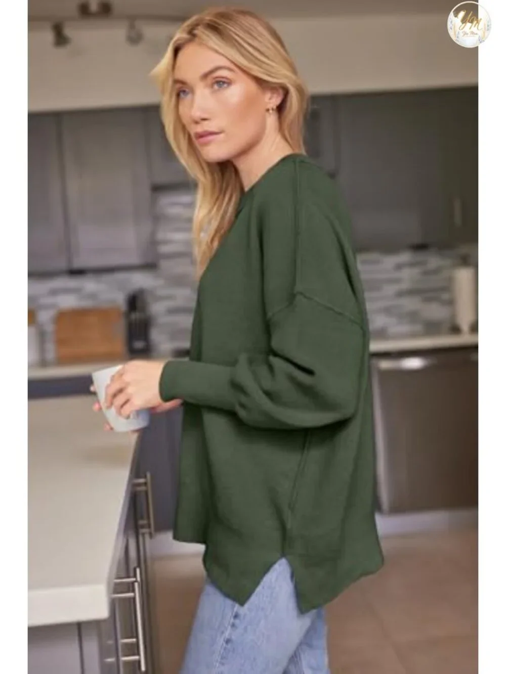 Oversized Batwing Knit Sweater Crewneck Side Slit Tunic Top Fall Winter Pullover
